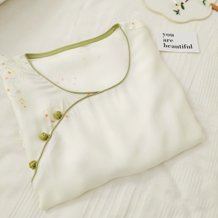 贡缎棉绸中国风素净淡雅印花中式 睡衣古风春夏款 女士睡裙 蝶恋