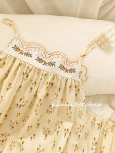 金朵 领口刺绣女款 睡衣新款 吊带短裤 家居服可外穿 纯棉纱布廓版