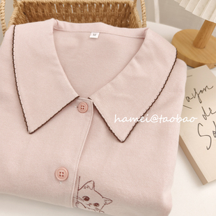 高品 || A类猫咪刺绣睡衣 女全棉秋冬梭织磨毛保暖纯棉长袖家居服