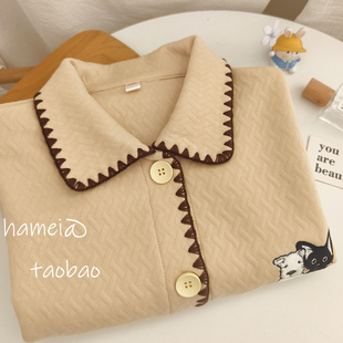 加厚情侣男睡衣女家居服套装 高品 A类小狗刺绣260克空气棉秋冬季