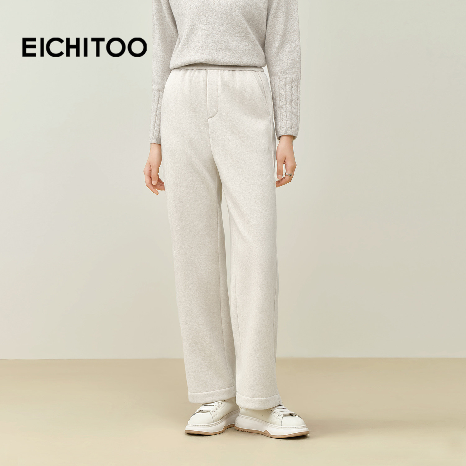 爱居兔加绒保暖针织休闲裤女2025年冬季新款慵懒时尚百搭阔腿裤