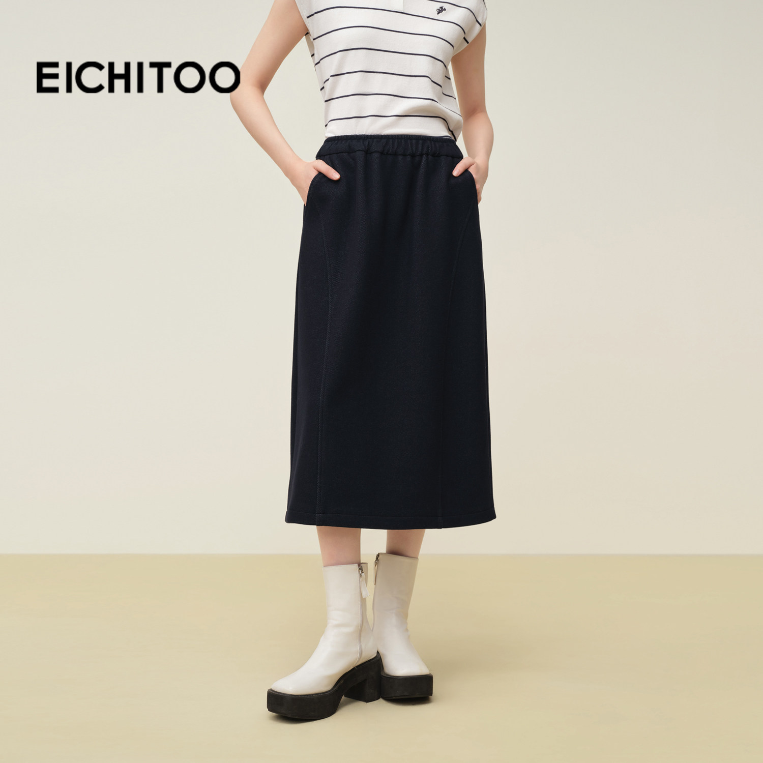 爱居兔藏青时尚半身裙2025年冬季新款女遮肉显瘦保暖长单裙,女装/女士精品,半身裙,淘宝优惠券,粉丝福利购,淘宝优惠卷