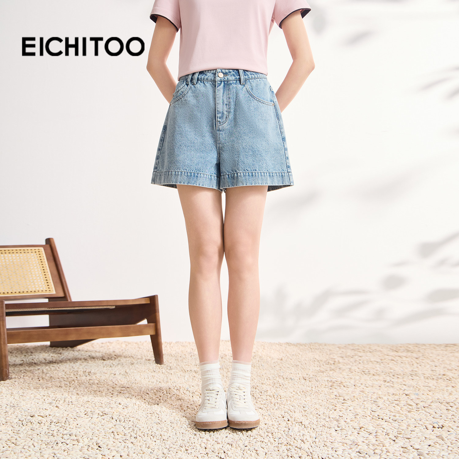 爱居兔舒适透气牛仔短裤2026年夏季新款女轻薄品质A字短裤