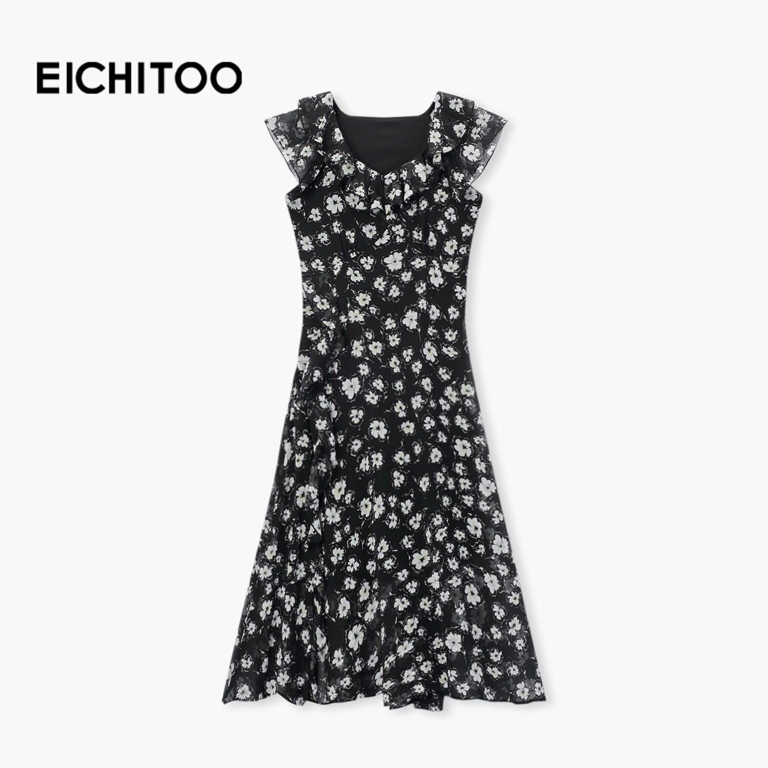 爱居兔碎花田园风V领连衣裙2026年夏季新款浪漫公主裙约会长裙