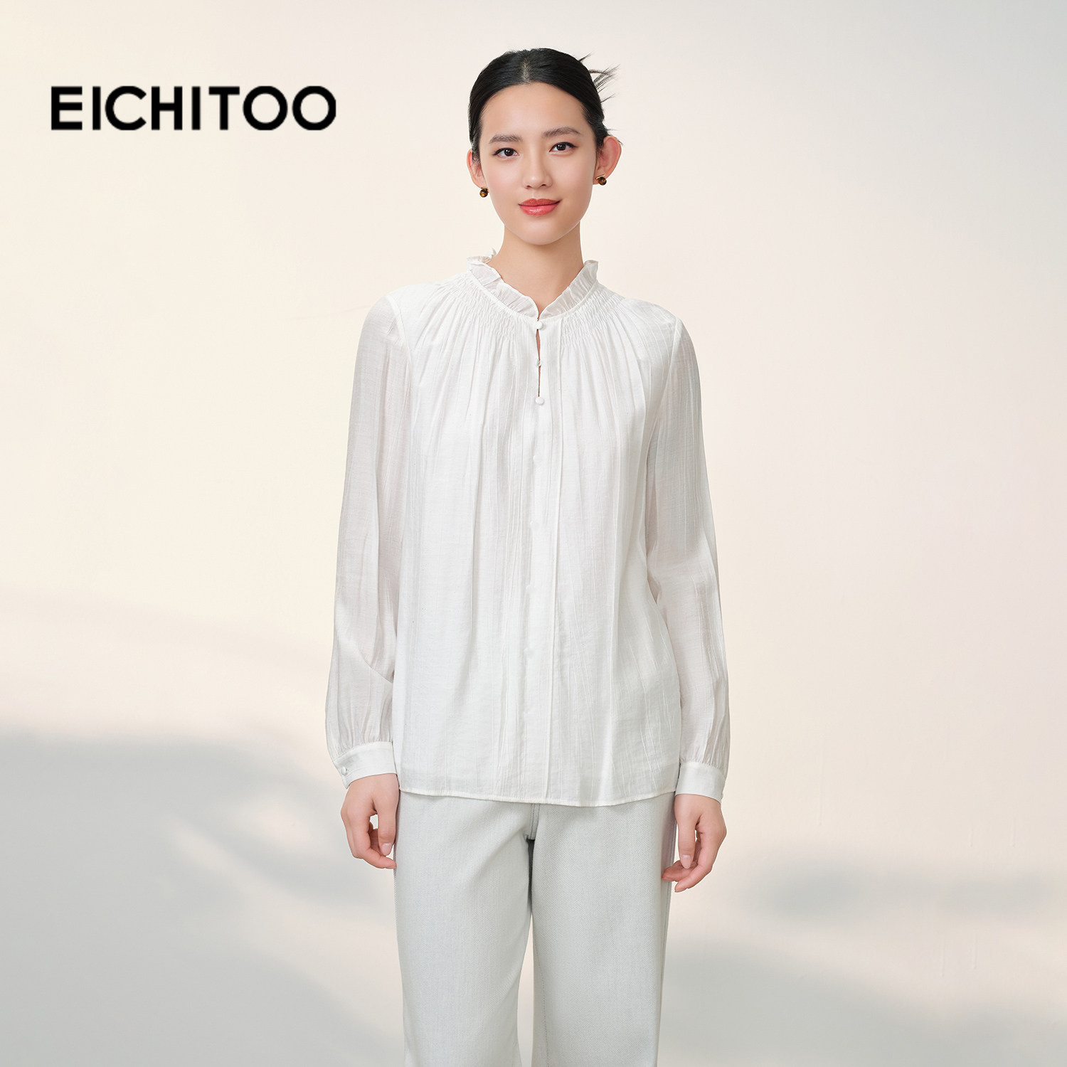 爱居兔法式浪漫花边领衬衫女2026年春季新款高级感气质通勤雪纺衫