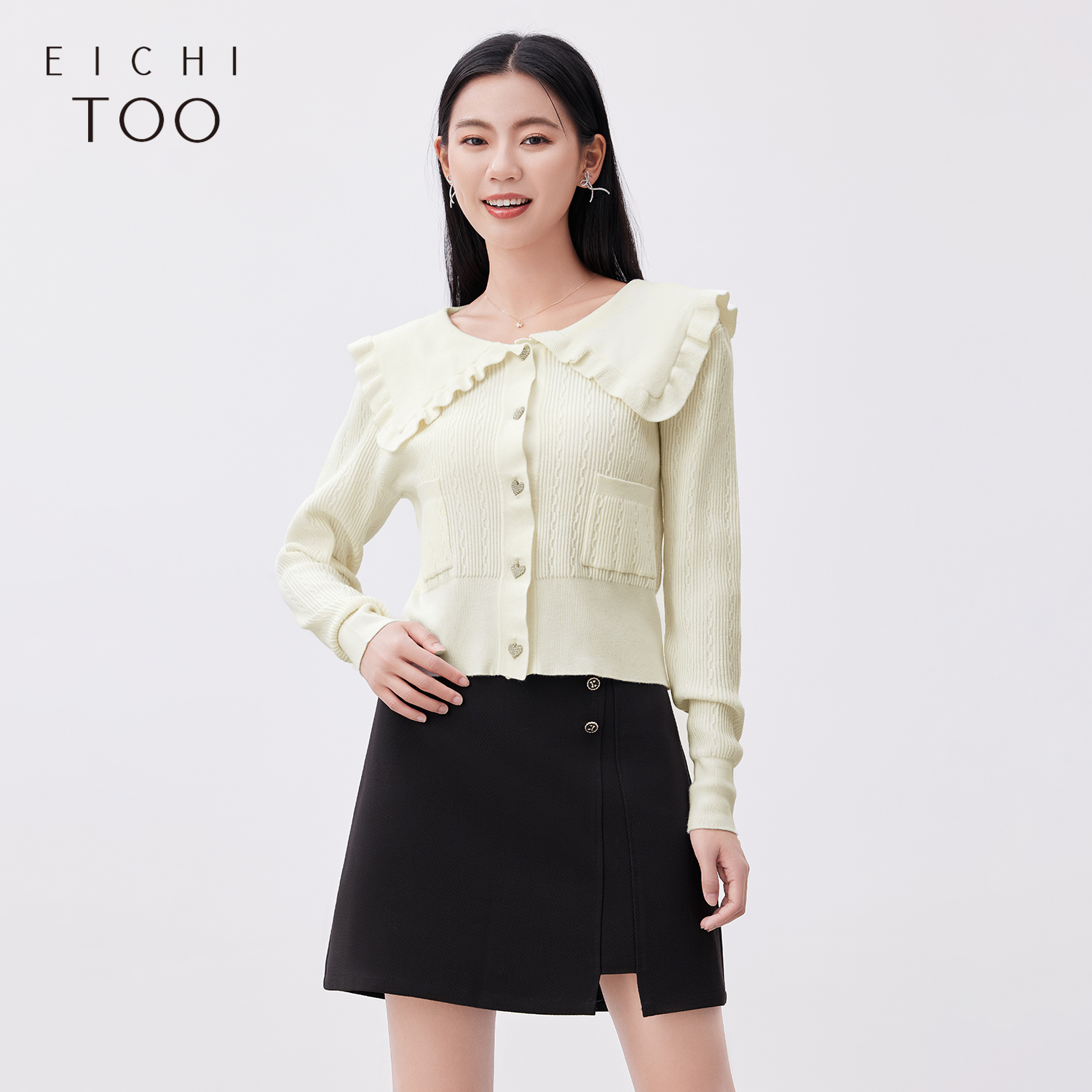 爱居兔大翻领软糯气质针织开衫