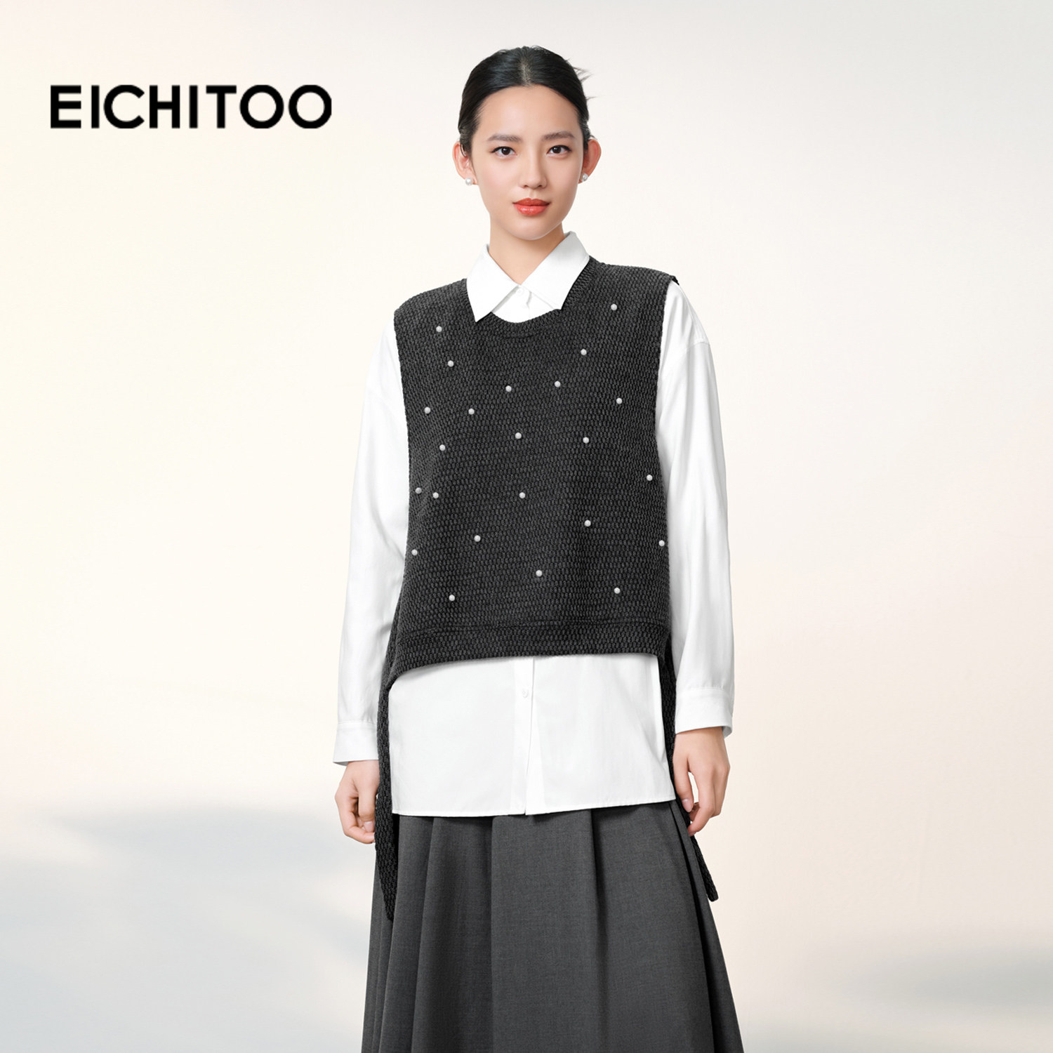 爱居兔两件式简约通勤套装女2026年春季新款翻领衬衫搭针织背心,女装/女士精品,衬衫,淘宝优惠券,粉丝福利购,淘宝优惠卷