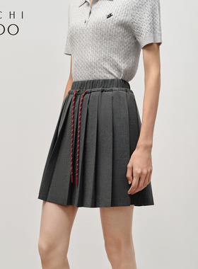 爱居兔百搭灰色半身裙夏季新款女A字遮胯显瘦短裙百褶裙