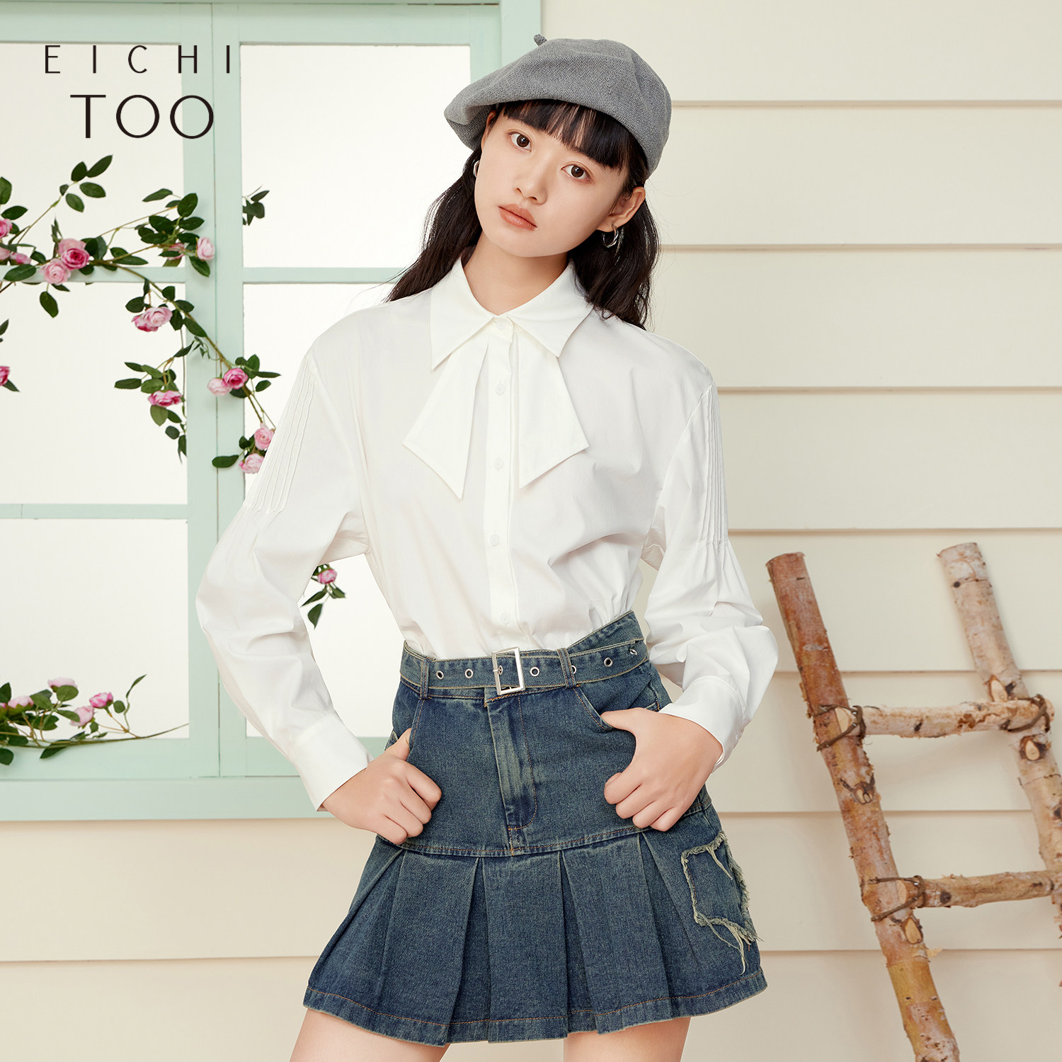 爱居兔春季新款宽松时尚设计感长袖休闲衬衫