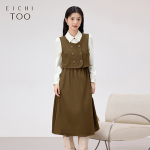 爱居兔通勤风连衣裙女春秋新款时尚假两件长袖A字裙