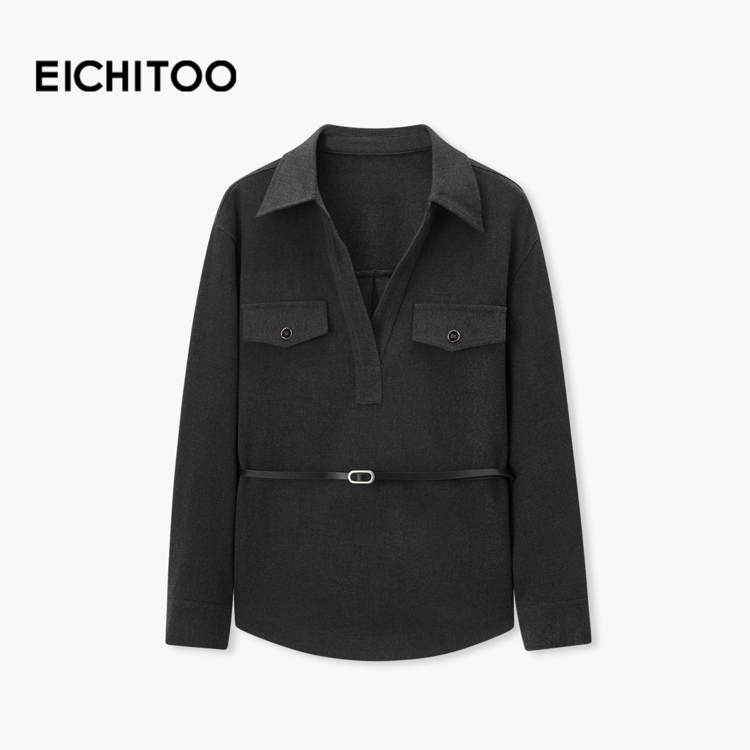 爱居兔品质感双面磨毛保暖衬衫2025年冬季新款垂感气质收腰上衣