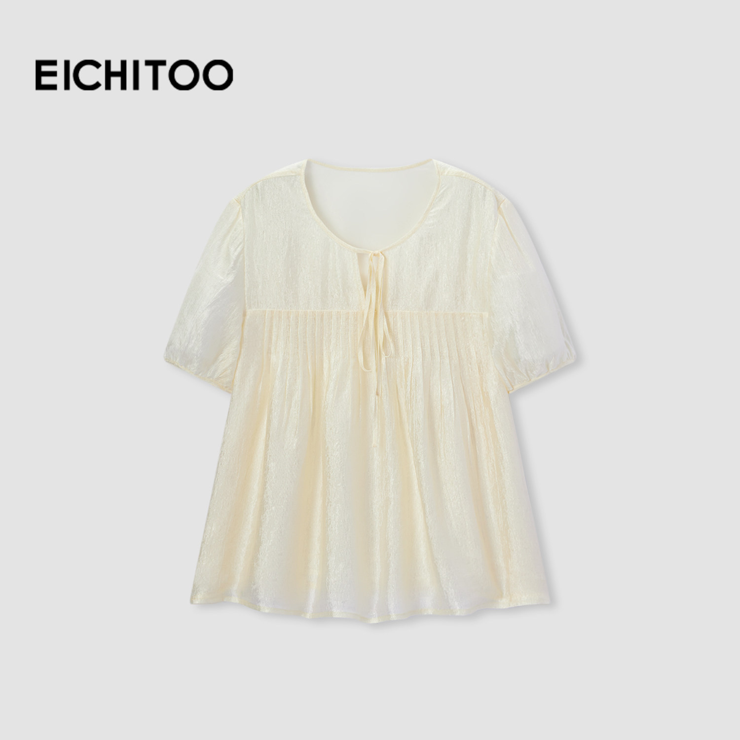 爱居兔含醋酸纤维高品质短袖衬衫2026年夏季新款光泽细腻雪纺衫