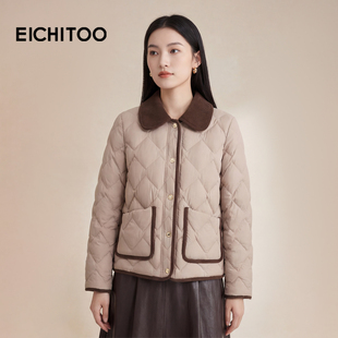 新款 轻薄羽绒服2025年冬季 女灯芯绒柔软冬外套 短款 爱居兔复古时尚