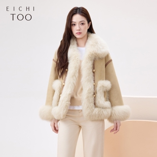 外套 拼接设计感长袖 爱居兔高级感皮草外套女冬季 新款