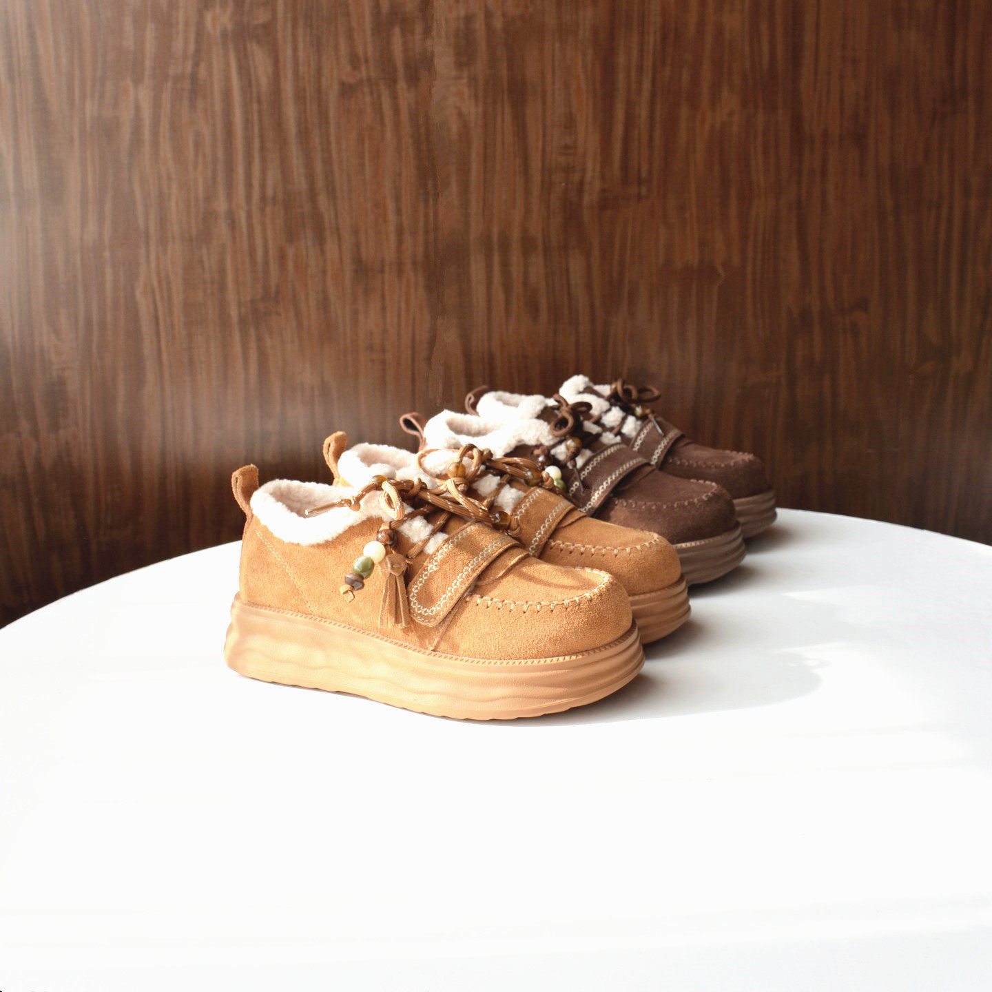 门店909 牛反绒勃肯鞋2025冬季系带毛毛雪地靴厚底加绒保暖女棉鞋,女鞋,深口单鞋,淘宝优惠券,粉丝福利购,淘宝优惠卷