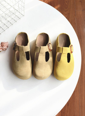 门店459 牛反绒勃肯鞋2026春季新款懒人鞋包头拖一脚蹬平底女拖鞋