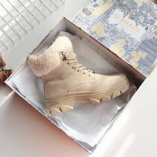 【羊毛】俄单~ 牛反绒文艺复古马丁靴2025冬季保暖棉靴系带女短靴