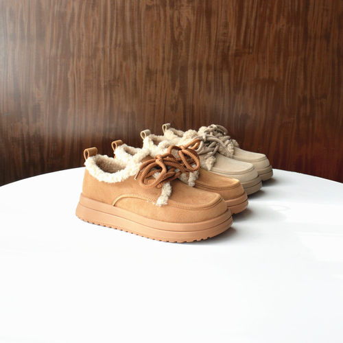 撤柜单~ 牛反绒真皮勃肯鞋2025冬季毛毛鞋加绒保暖系带厚底女棉鞋