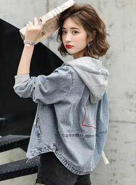 短款牛仔外套女春秋减龄连帽上衣