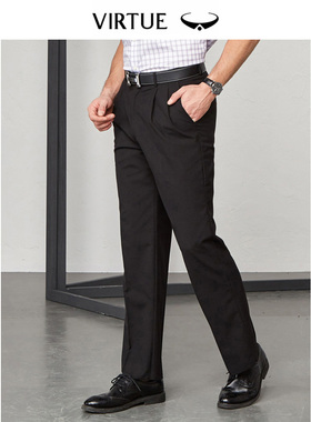富绅双褶黑色西裤男直筒宽松商务正装裤子免烫垂顺公务员上班长裤