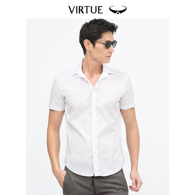 富绅白衬衫男夏季短袖纯色商务正装修身衬衣青年翻领西服工装寸衫