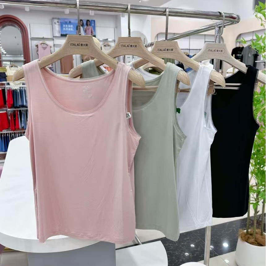 意大莱女背心内搭外穿无痕蕾丝打底桑蚕丝60支莫代尔宽肩吊带9102