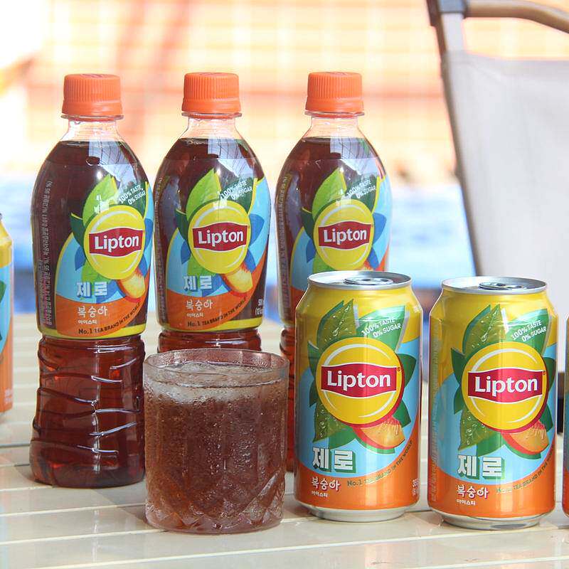韩国进口Lipton立顿水蜜桃桃子冰红茶饮料夏天酷爽饮品355ml罐装