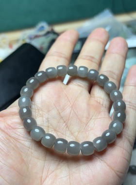 天然和田玉卡8mm冰底烟紫直切手串手链，男女款精品玉石饰品