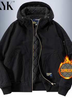 秋冬连帽棉衣男款加棉加厚外套纯棉宽松工装棉袄保暧休闲棒球棉服