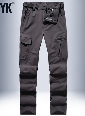 秋冬户外休闲裤男速干裤加厚宽松直筒工装裤多袋防风防水运动裤