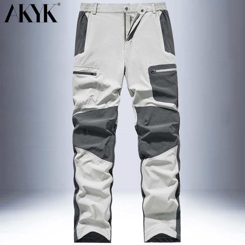 夏季户外速干裤男款工装裤薄款透气弹力宽松直筒登山冲锋裤徒步裤