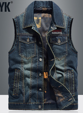 春季新款男装牛仔马甲男外套宽松大码无袖坎肩背心户外多口袋马夹