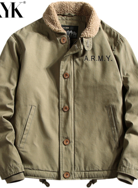 冬季翻领棉衣男加绒加厚上工装棉服纯棉休闲棉袄青年羊羔绒外套男