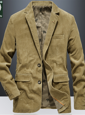战地春秋季新款纯棉灯芯绒休闲西服男宽松大码西装上衣便西外套