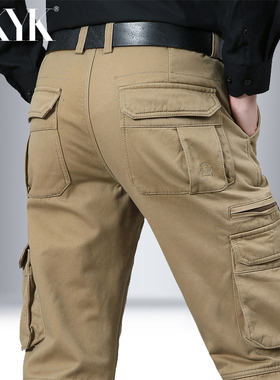 户外裤子男士多口袋休闲裤长裤宽松纯棉直筒男裤秋冬季工装裤男