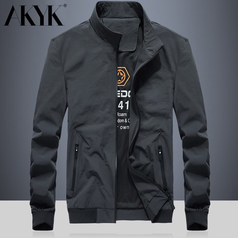 春秋男士外套立领男夹克宽松加大码新款男装防风防水弹力休闲上衣