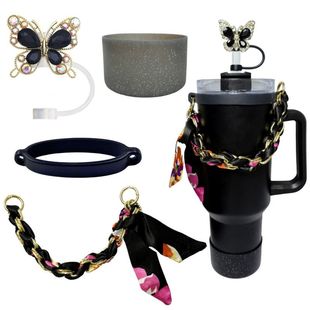 保温杯提绳水杯丝巾挂绳适用Stanley杯绳蝴蝶结吸管帽硅胶杯套