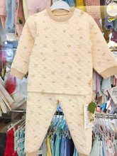 婴童树 天然彩棉套装  三层保暖 空气层 夹棉 肩开 宝宝套头套装
