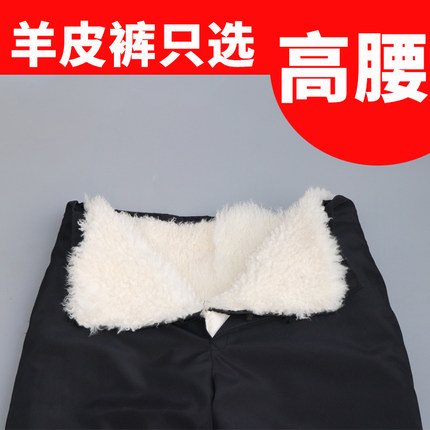 活面整张皮毛一体高腰绵羊皮裤羊羔皮内胆毛皮裤子保暖中老年男女
