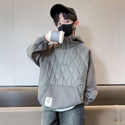 男童秋装外套夹棉儿童装大童2025新款春秋款痞帅卫衣棉服炸街潮酷