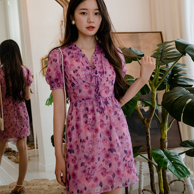 原创新款气质女神范紫色连衣裙