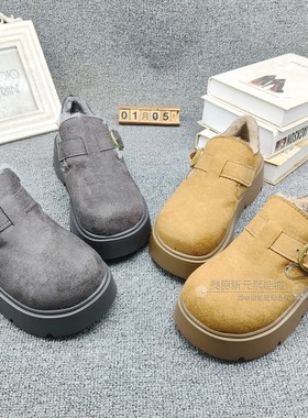 韩版2025冬季新款厚底加绒勃肯毛毛雪地靴乐福棉鞋豆豆鞋女G168