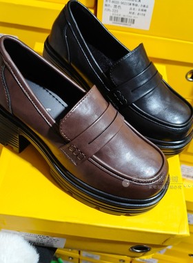 好亿典女鞋2025春款真皮休闲羊皮厚底增高乐福鞋小皮鞋单鞋96215