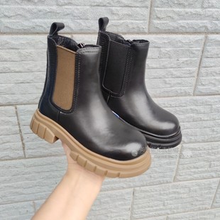 宝贝概念童鞋冬新款男女童短靴子牛皮单靴不加绒马丁靴214700