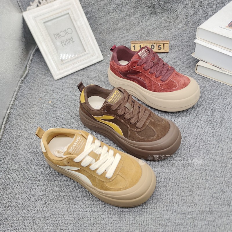 印象2025秋季新款磨砂反绒皮真皮厚底休闲运动德训板鞋女866-150
