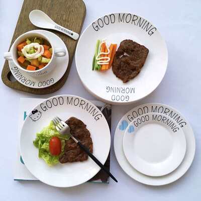 Ceramic plate dish round tableware steak plates tray set