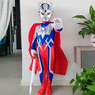 新款 长袖 奥特曼连体衣服男迪迦赛罗连体衣战衣cosplay服饰春秋季