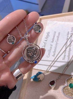 纯银双面旋转古币吊坠个性时尚轻奢高级女王项链女饰品配饰