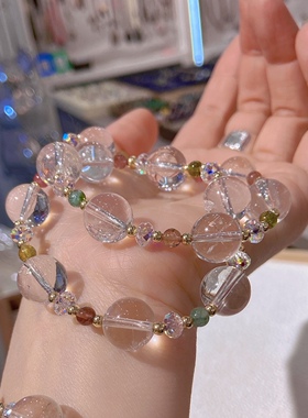 天然白水晶手链女款单圈简约百搭注金碧玺感高级轻奢精致闺蜜礼物