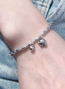 纯银小象竹节手链女小众设计感精致简约吊球手作女生手环